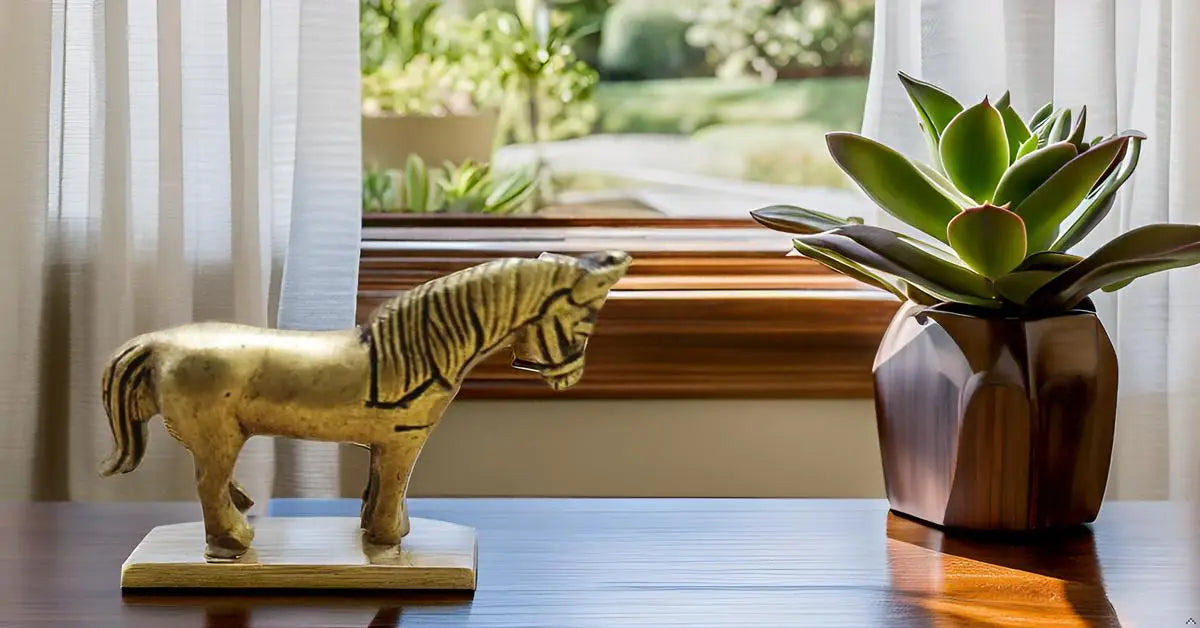 Large Golden Brass Standing Horse Sculpture Creative Tableware Showpiece for Home Decor Vastu Statue Running Horse Desk Ornament