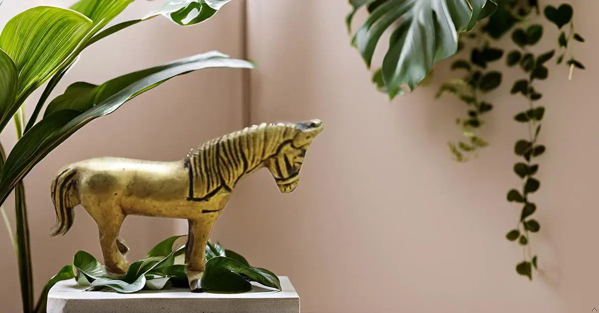 Large Golden Brass Standing Horse Sculpture Creative Tableware Showpiece for Home Decor Vastu Statue Running Horse Desk Ornament