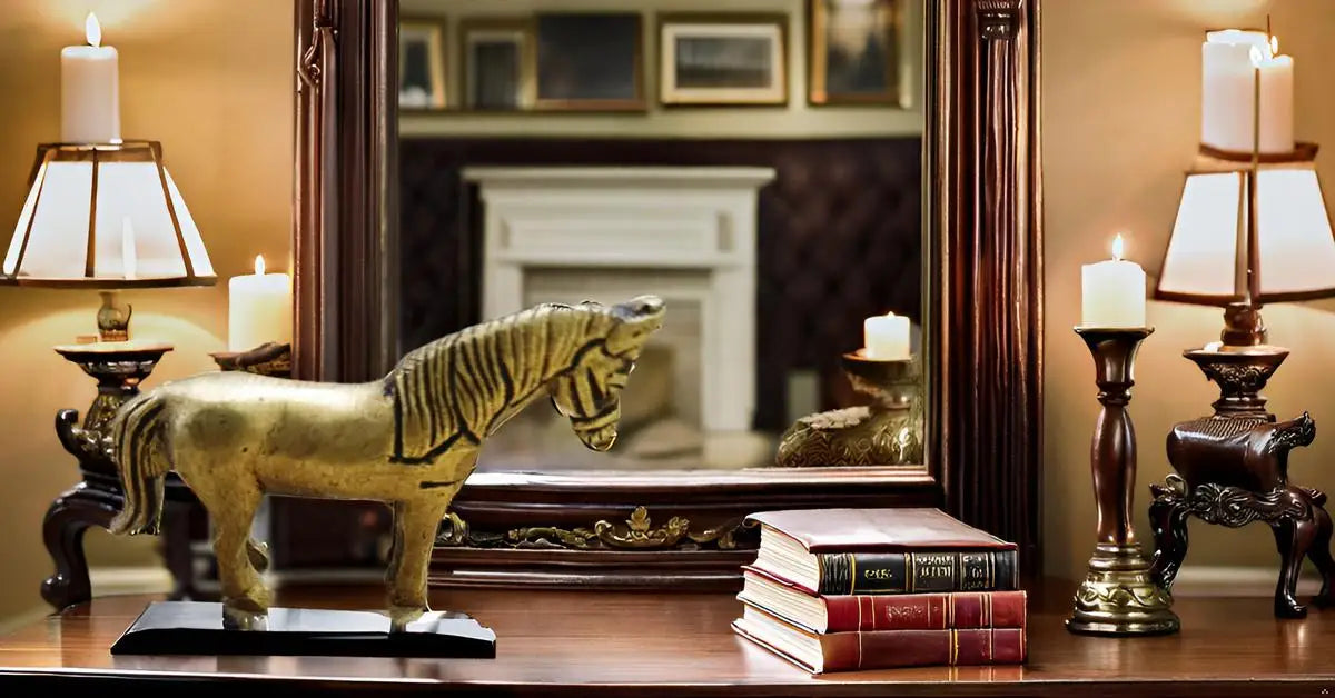 Large Golden Brass Standing Horse Sculpture Creative Tableware Showpiece for Home Decor Vastu Statue Running Horse Desk Ornament