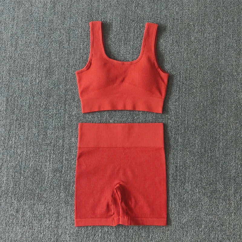 WAREBALL Fashion Sport Wear Gameset Yoga Seamless High Stretch Sports Bra With Biker Shorts Set Casual Workout Women Set