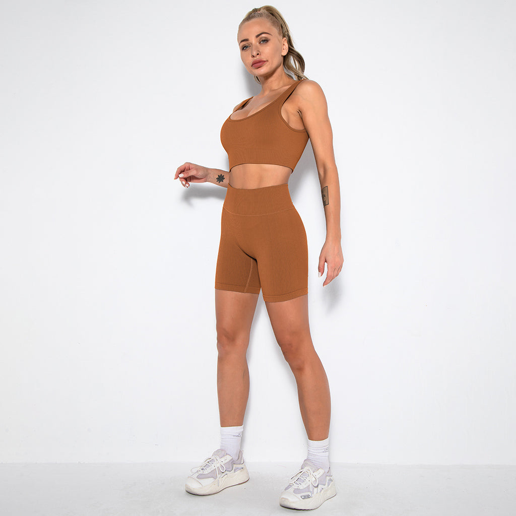 WAREBALL Fashion Sport Wear Gameset Yoga Seamless High Stretch Sports Bra With Biker Shorts Set Casual Workout Women Set
