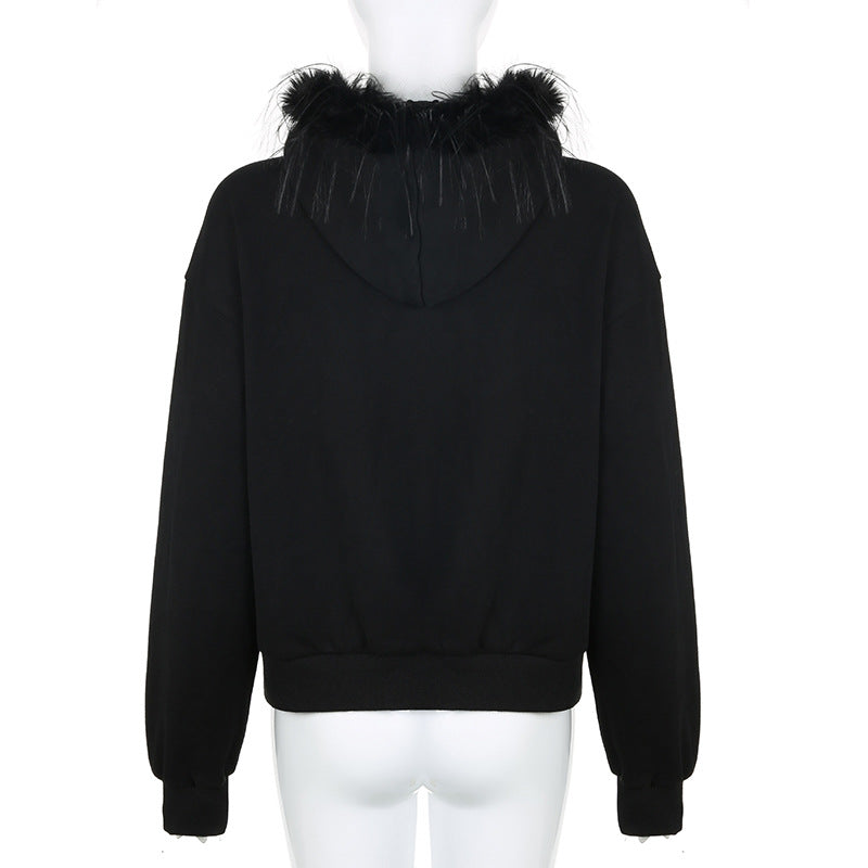 AltGoth Dark Academia Gothic Sweatshirt Women Streetwear Harajuku Vintage Y2k E-girl Cyber Punk Fur Collar Loose Cardigan Tops