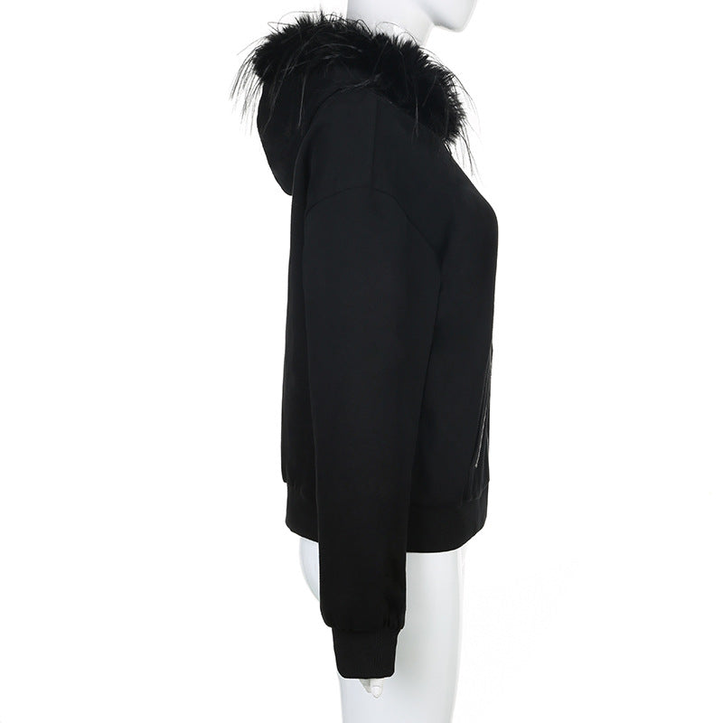 AltGoth Dark Academia Gothic Sweatshirt Women Streetwear Harajuku Vintage Y2k E-girl Cyber Punk Fur Collar Loose Cardigan Tops