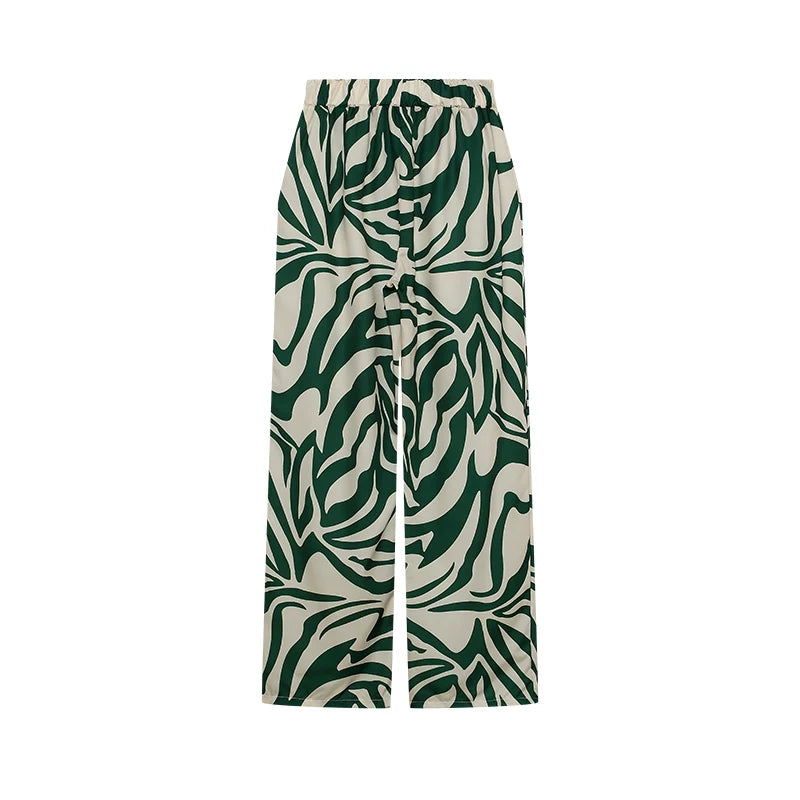 2026 Cross border Hot Edition Street Trendy Print Trouser Set Long Sleeve Full Screen Print Off Shoulder Shirt Set