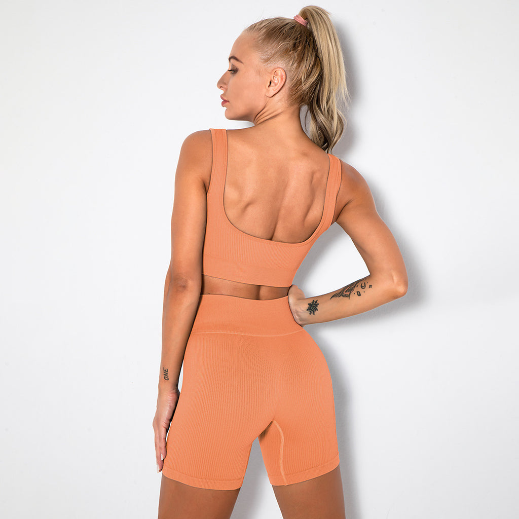 WAREBALL Fashion Sport Wear Gameset Yoga Seamless High Stretch Sports Bra With Biker Shorts Set Casual Workout Women Set