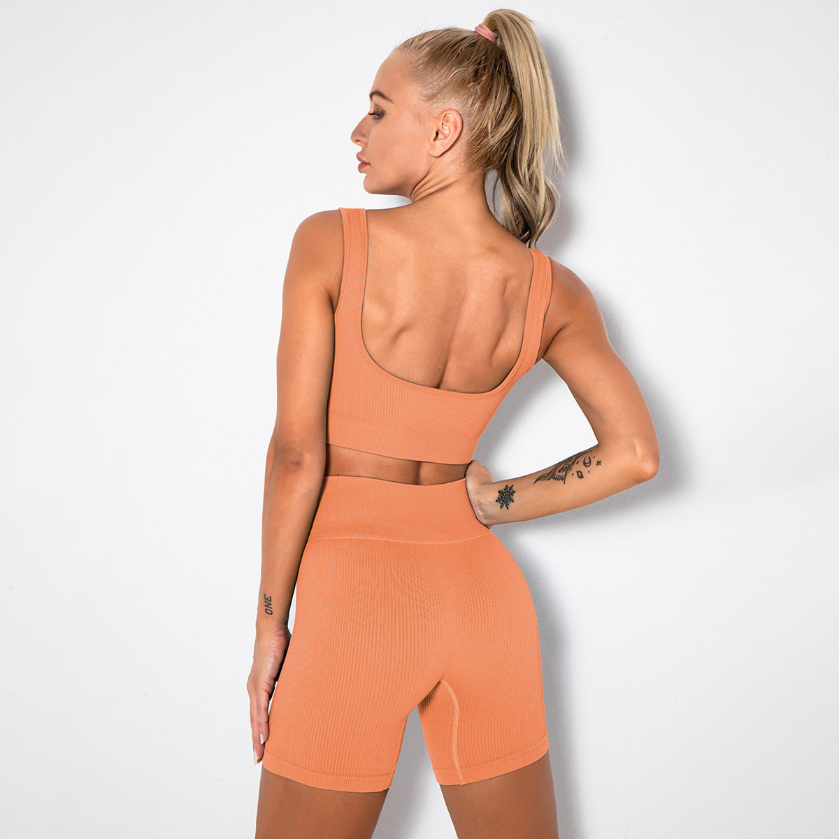 WAREBALL Fashion Sport Wear Gameset Yoga Seamless High Stretch Sports Bra With Biker Shorts Set Casual Workout Women Set