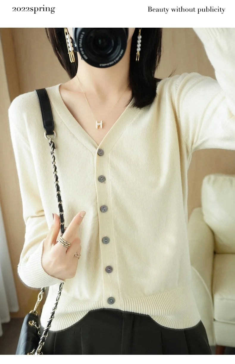 Early Autumn New Andy Cashmere Knit Cardigan V-Neck Solid Color Fashion High-Grade Comfortable Loose Casual Knitwear -GH021