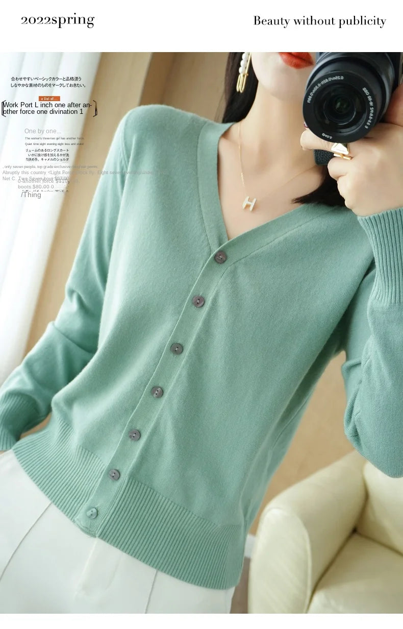 Early Autumn New Andy Cashmere Knit Cardigan V-Neck Solid Color Fashion High-Grade Comfortable Loose Casual Knitwear -GH021