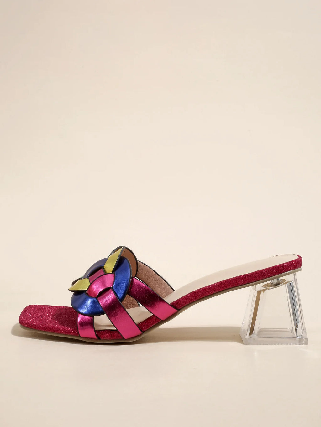 Summer Sandals for Women 2026 New Style Square Toe Mid-Heel Transparent Heel Strappy Woven Shoes