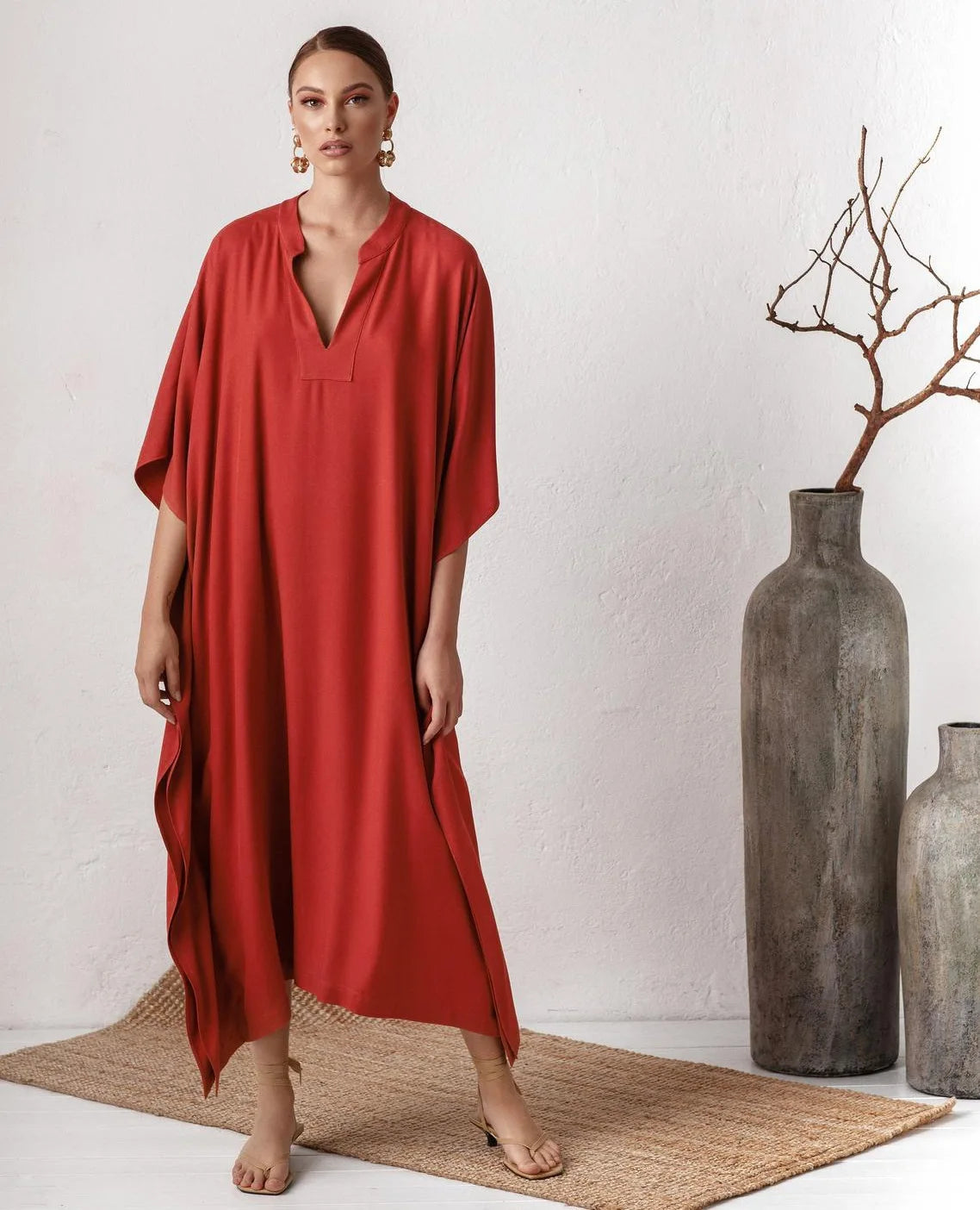 Swimsuit Cover Up Women Kaftan Beach Tunic Solid V Neck Elegant Summer Long Dress Loose Beachwear Bathing Suit Swimwear