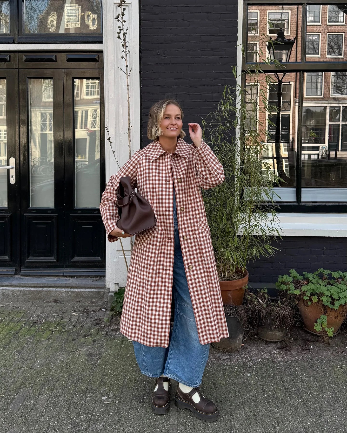 Women Red Plaid Long Trench Coat Casual Lapel Single Breasted Full Sleeve Windbreaker Jacket 2025 Autumn New Lady Streetwear