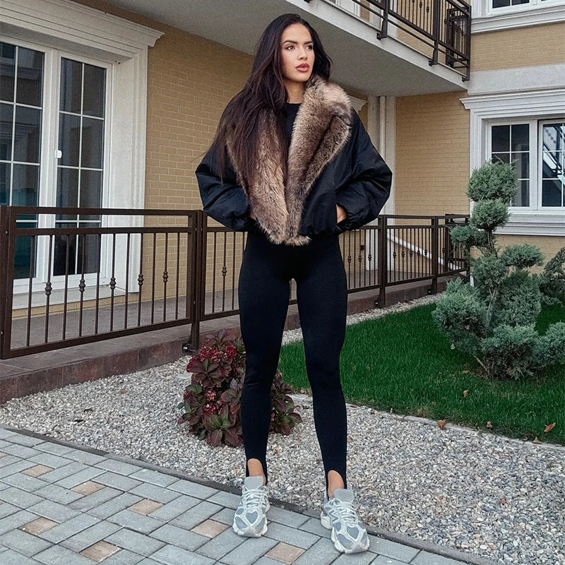 Elegant Fur Collar Hood Belt Long Cotton Jacket Women Zipper Drawstring Waist Parka Down Coat 2025 Winter Lady Warm Chic Outwear