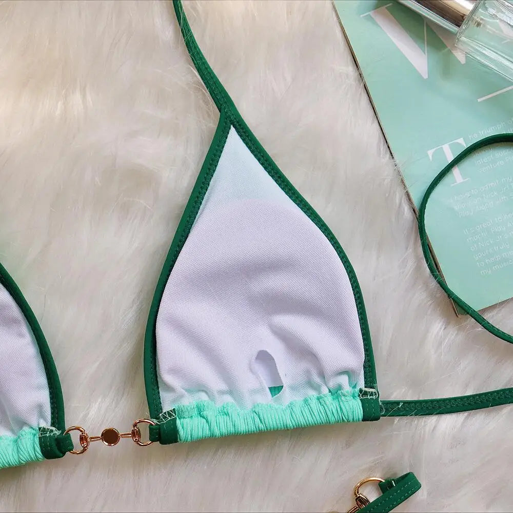 Push Up Micro Bikini Luxury Ribbed Orange Patchwork Ring Pearl Designer Swimsuit Bathing Suit Triangle Swimwear Traje De Baño