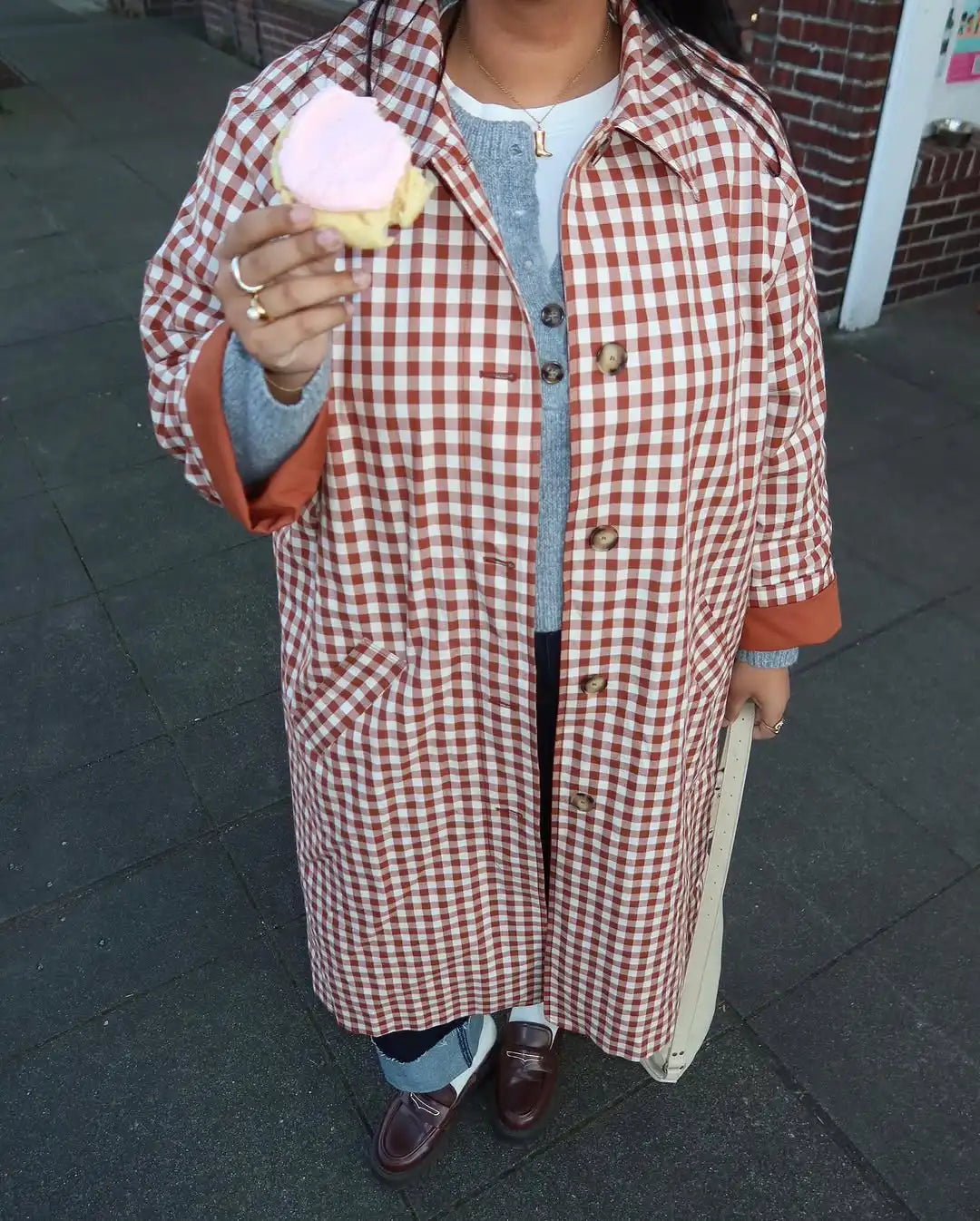 Women Red Plaid Long Trench Coat Casual Lapel Single Breasted Full Sleeve Windbreaker Jacket 2025 Autumn New Lady Streetwear