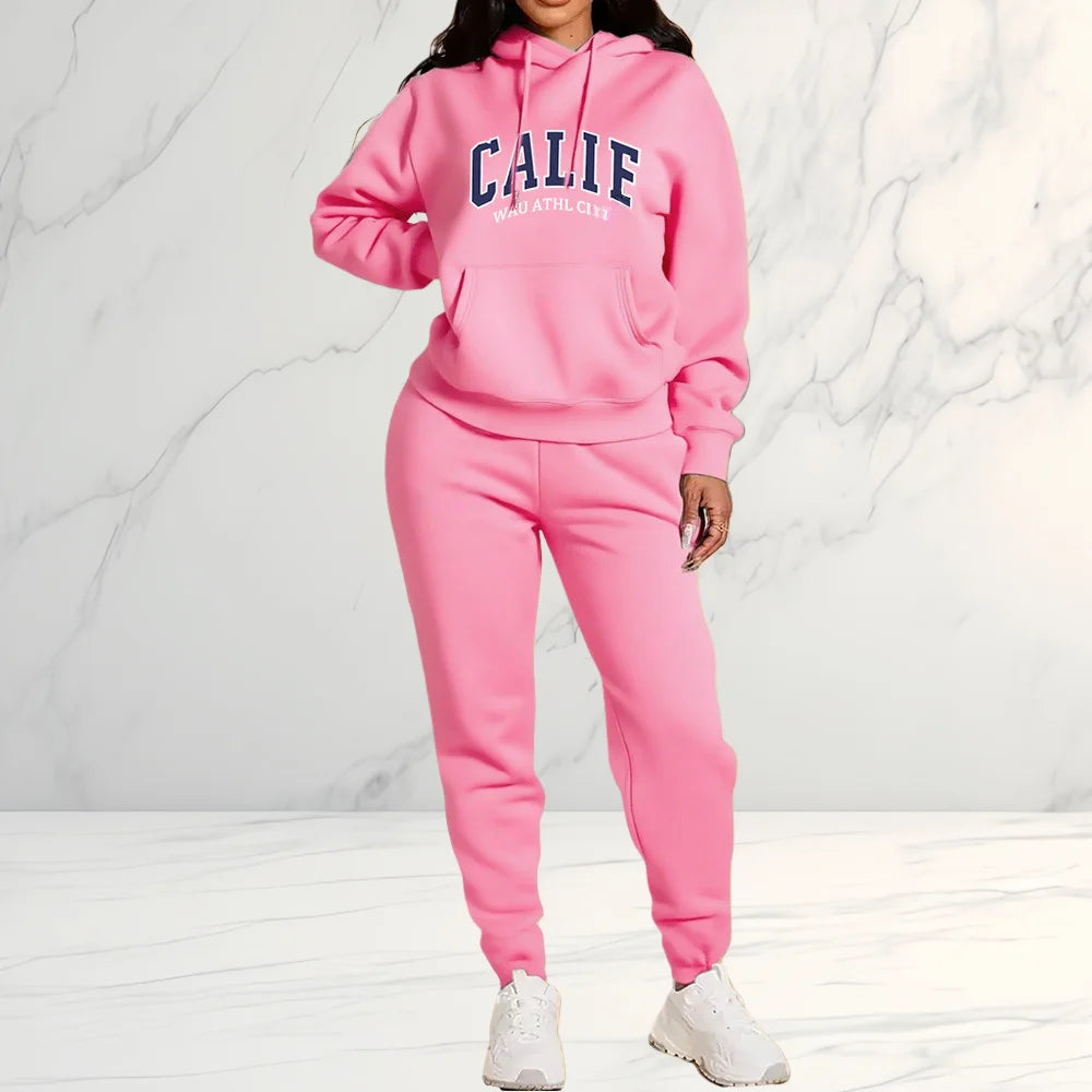 Women's Sets Hoodies Pants 2 Piece Outfits Aesthetic Sportswear Sweatsuit Graphic Letter Print Plus Size Pink Tracksuit Pant Set
