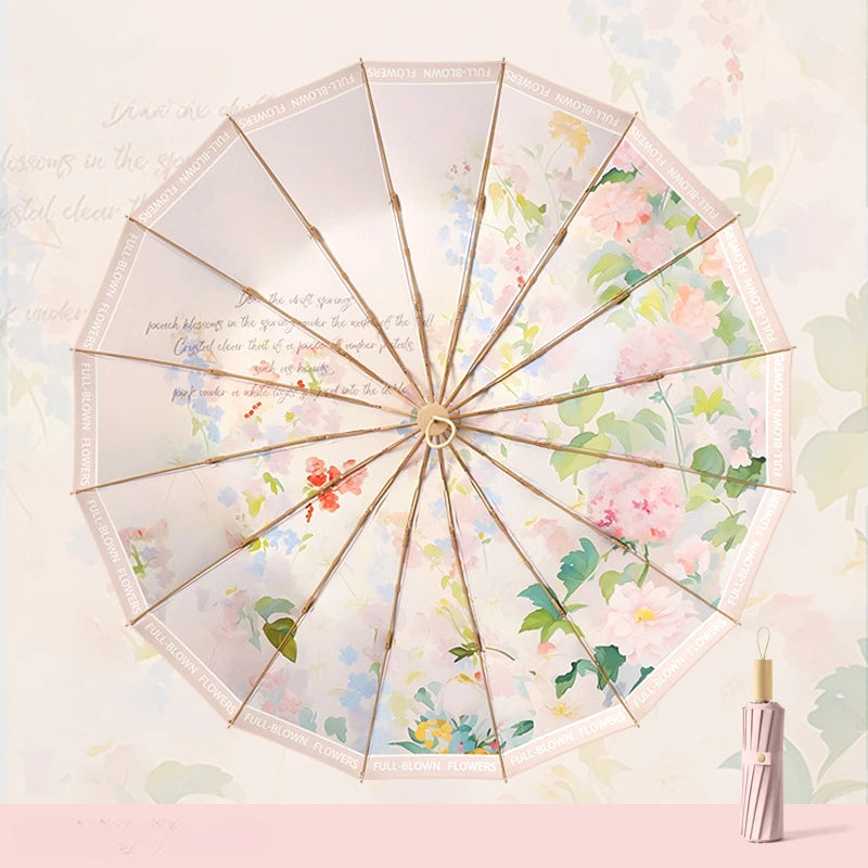 Large Sunscreen UV Sun Umbrella for Women, Printing Folding Rain Umbrellas,Sunny and Rainy Dual-purpose Umbrellas Female Parasol