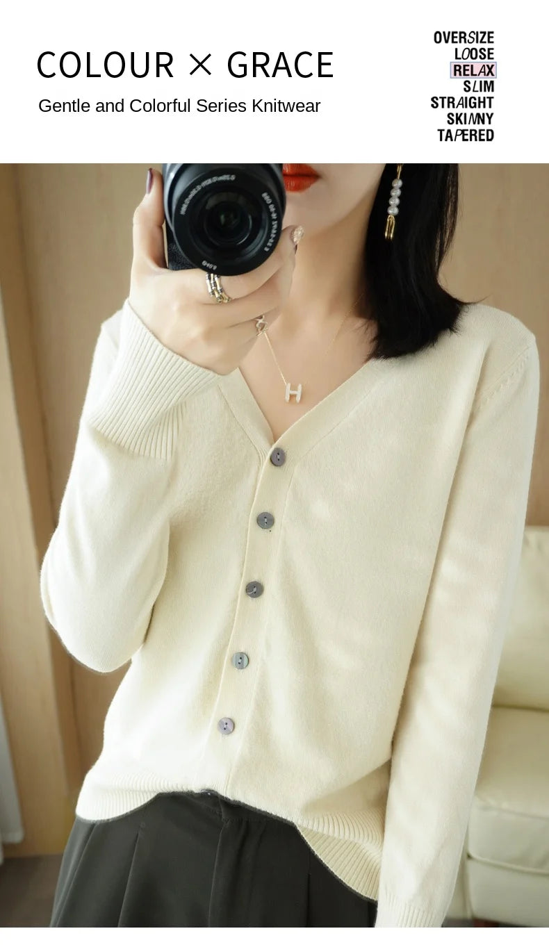 Early Autumn New Andy Cashmere Knit Cardigan V-Neck Solid Color Fashion High-Grade Comfortable Loose Casual Knitwear -GH021
