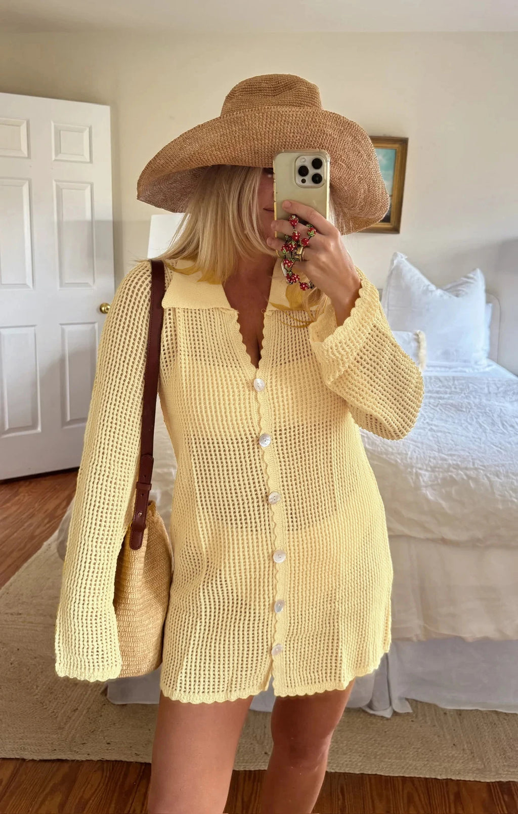 2026 Summer Women's Loose V Neck Button Cardigan Women's Sexy Knit Beach Mini Dress Swimsuit Cover Up Casual Vacation Wear K187