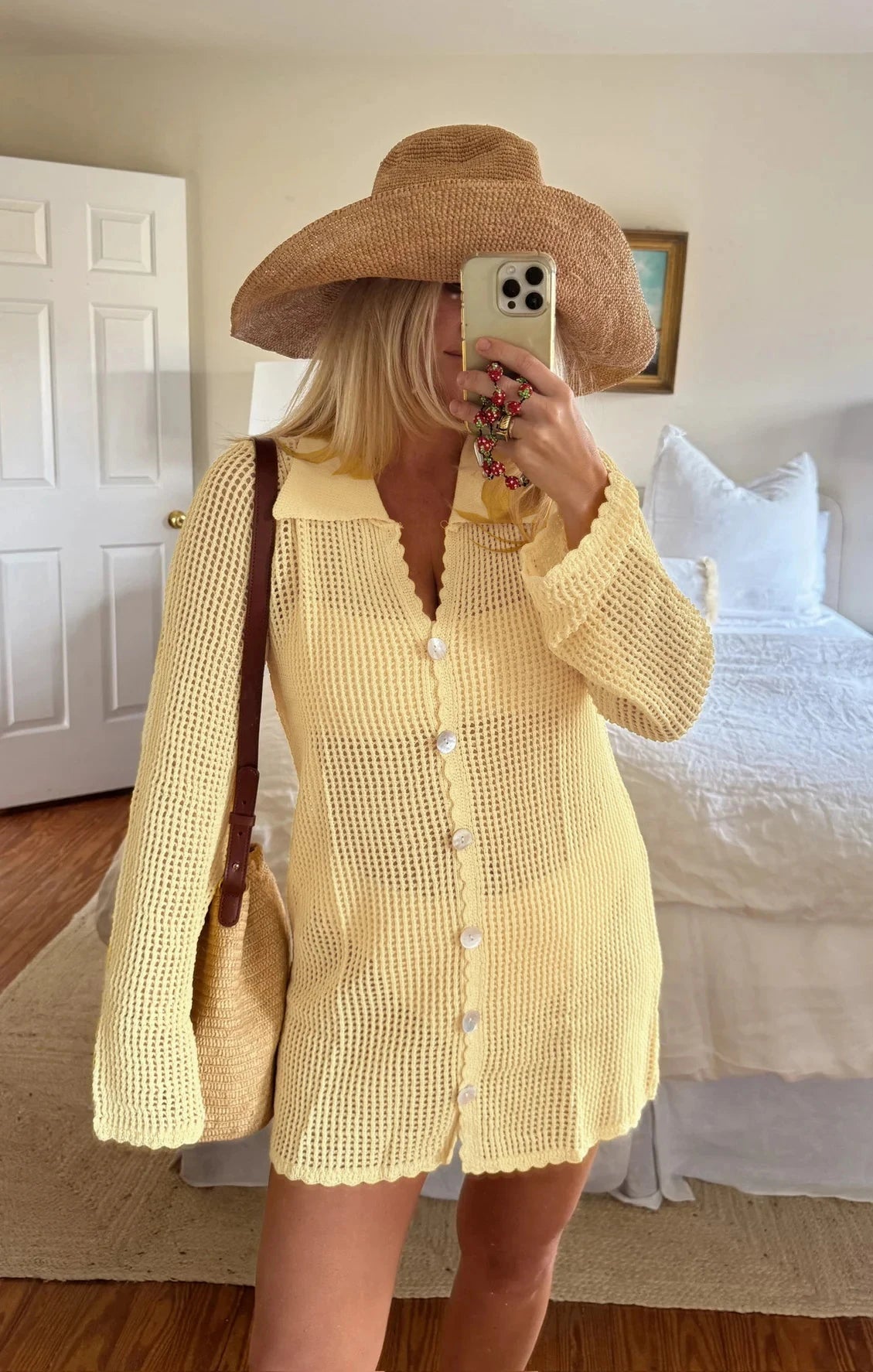 2026 Summer Women's Loose V Neck Button Cardigan Women's Sexy Knit Beach Mini Dress Swimsuit Cover Up Casual Vacation Wear K187