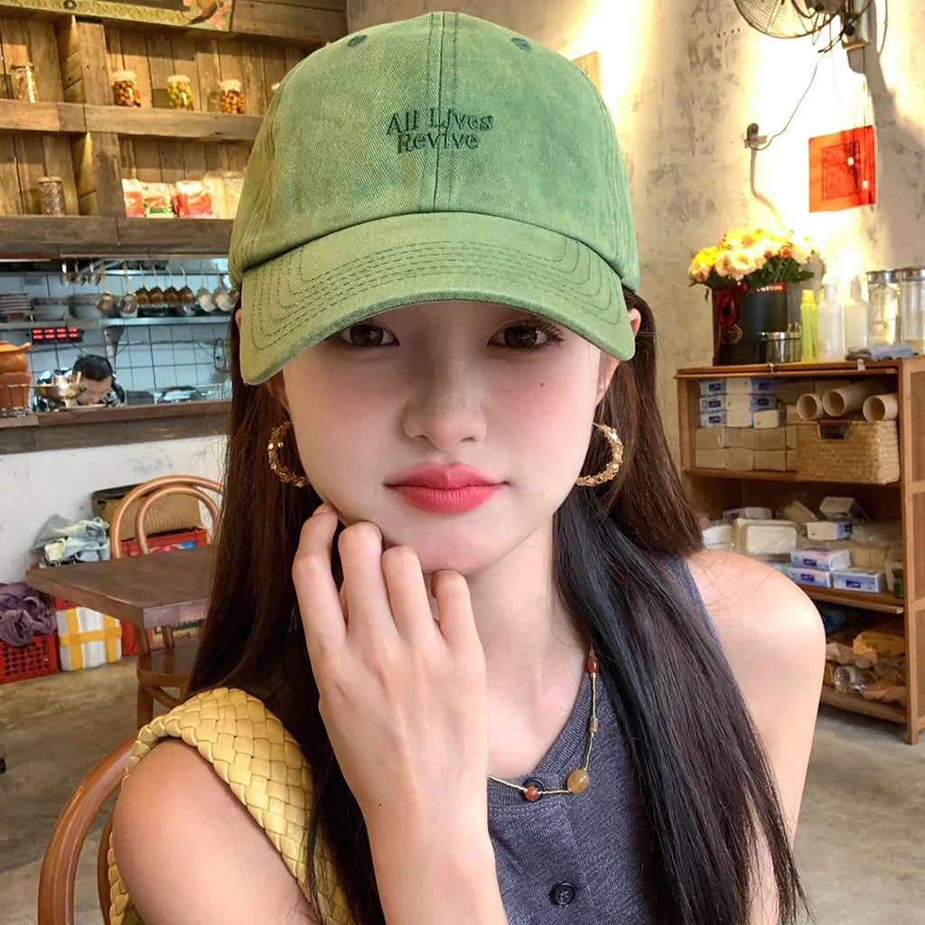 Women Embroidery Baseball Cap Summer Letter Cotton Duck Tongue Hat Outdoor Sunshade Girl Peaked Caps