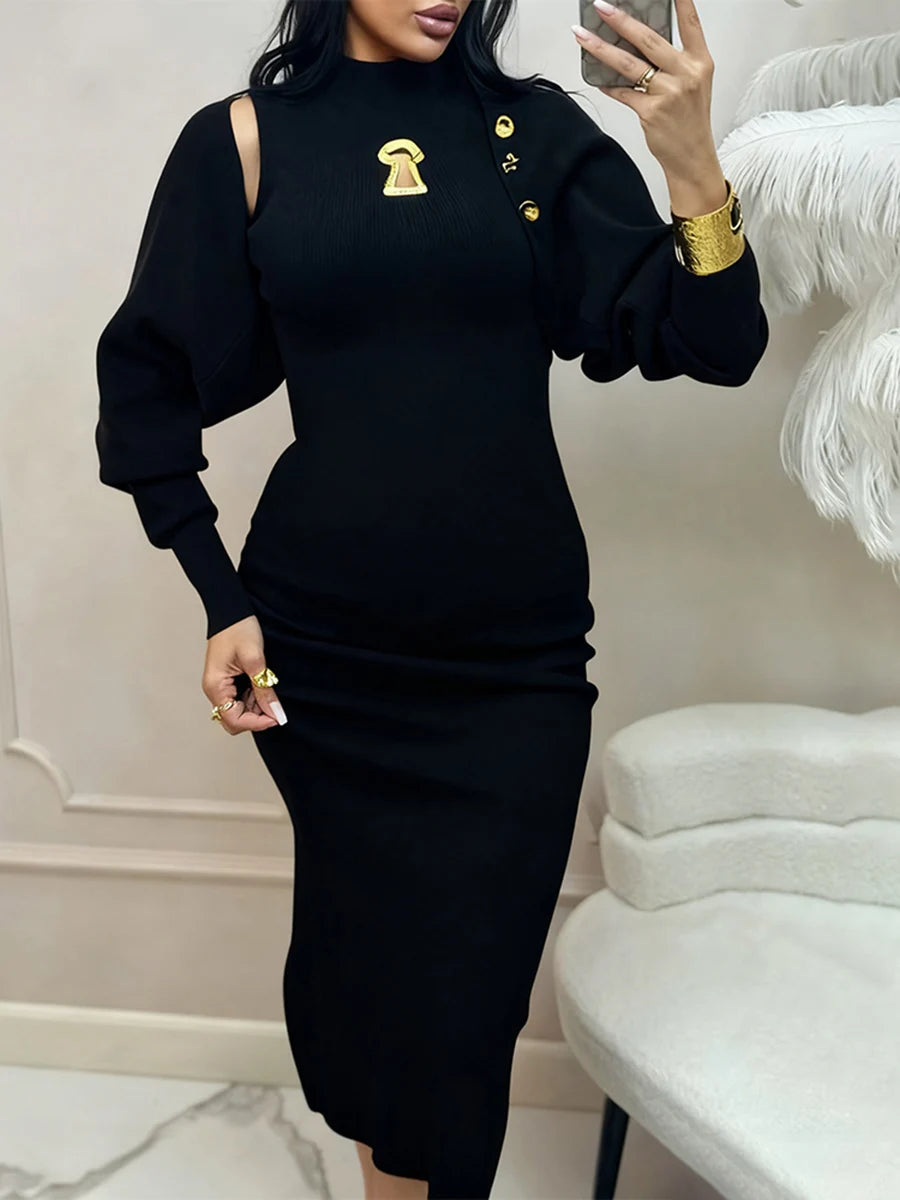 TWOTWINSTYLE Solid Spliced Shawl Chic Dress Female Turtleneck Sleeveless Slimming Elegant Streetwear Women's Dresses Fashion New