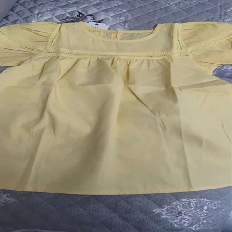 Girls Dress Holiday Style Sweet Bubble Sleeve 2-8Years Old Yellow Pink Knee-length Children's Clothing Princess Dresses