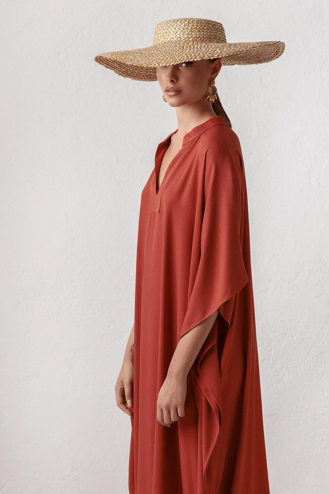 Swimsuit Cover Up Women Kaftan Beach Tunic Solid V Neck Elegant Summer Long Dress Loose Beachwear Bathing Suit Swimwear