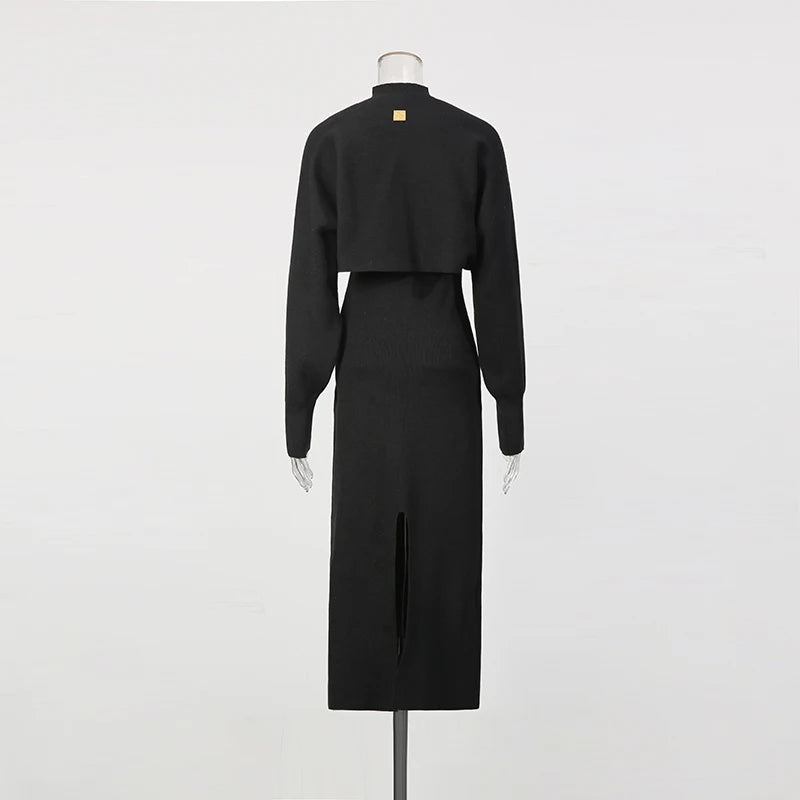 TWOTWINSTYLE Solid Spliced Shawl Chic Dress Female Turtleneck Sleeveless Slimming Elegant Streetwear Women's Dresses Fashion New