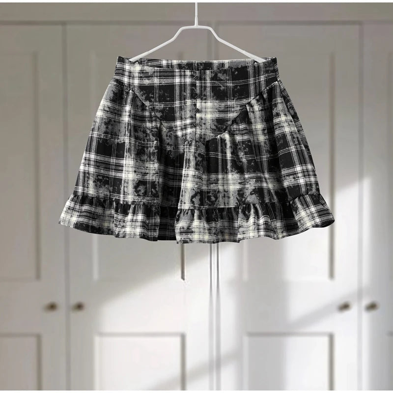 Casual Retro Plaid Women's Dresses Puff Sleeve Turndown Collar Ruffly Short Dresses Women New Fashion Vintage Loose Dress