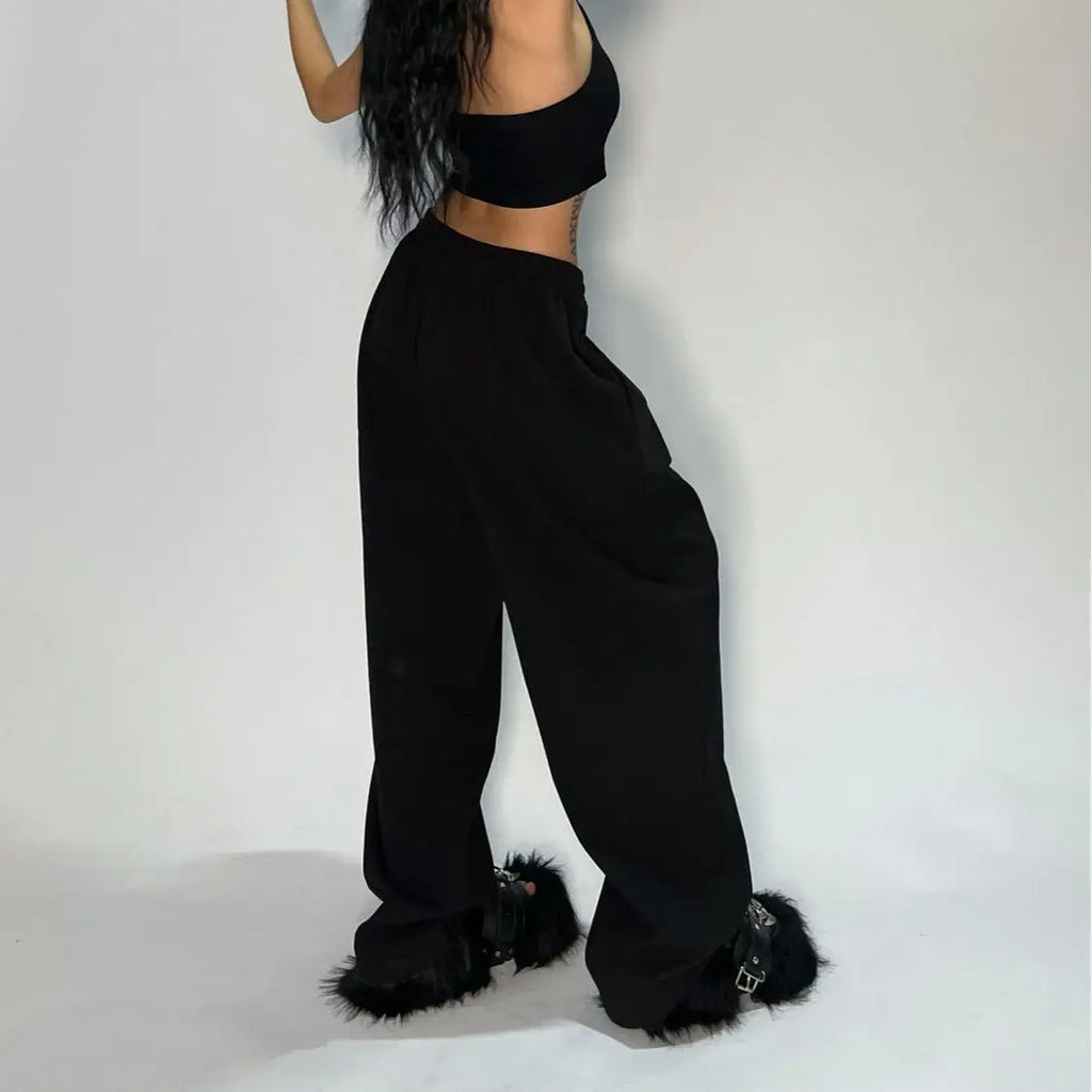 Y2k Gray Casual Pants Vintage Functional Tactical Men's Women's Premium Jogging Wide Leg Pants Drawstring Streetwear Sweatpants