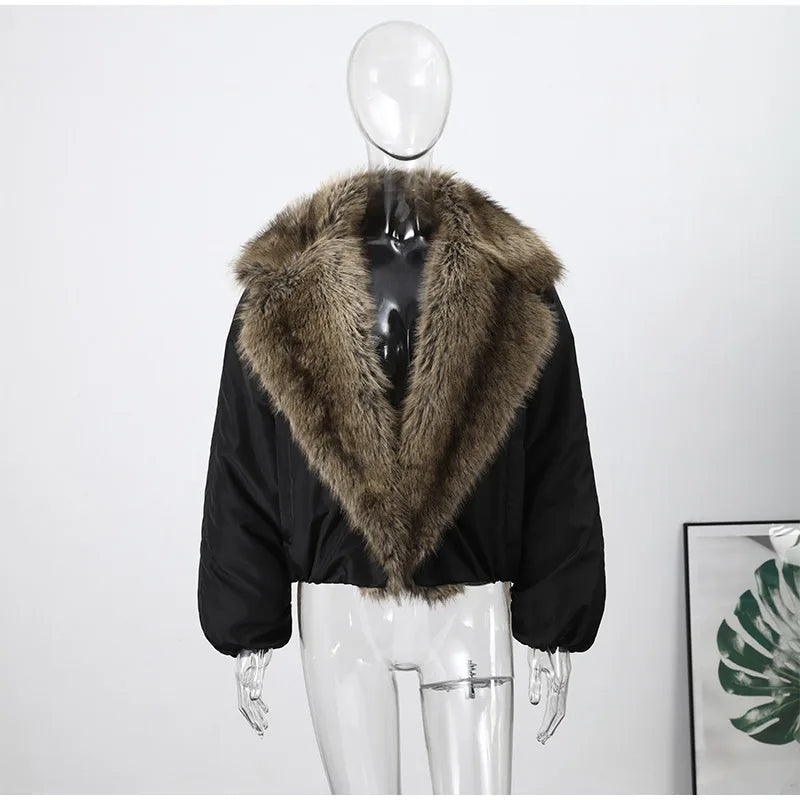 Elegant Fur Collar Hood Belt Long Cotton Jacket Women Zipper Drawstring Waist Parka Down Coat 2025 Winter Lady Warm Chic Outwear