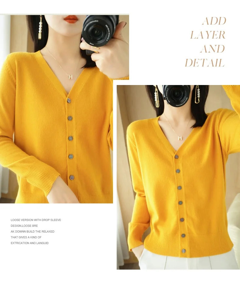 Early Autumn New Andy Cashmere Knit Cardigan V-Neck Solid Color Fashion High-Grade Comfortable Loose Casual Knitwear -GH021
