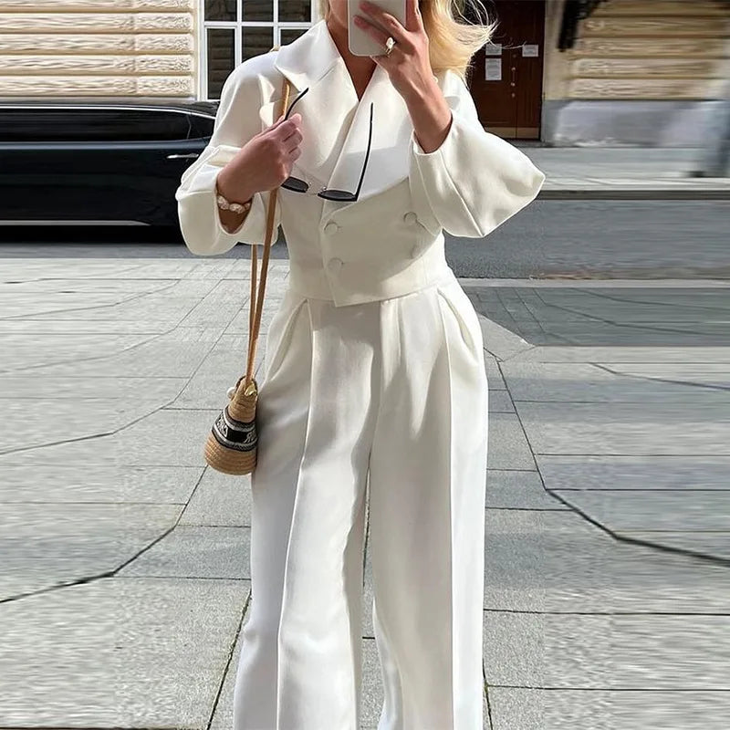 CM.YAYA Fashion Women's Set Long Sleeve Slim Blazer and Wide Leg Pants 2024 Fall OL Workout Two 2 Piece Sets Outfit Tracksuit