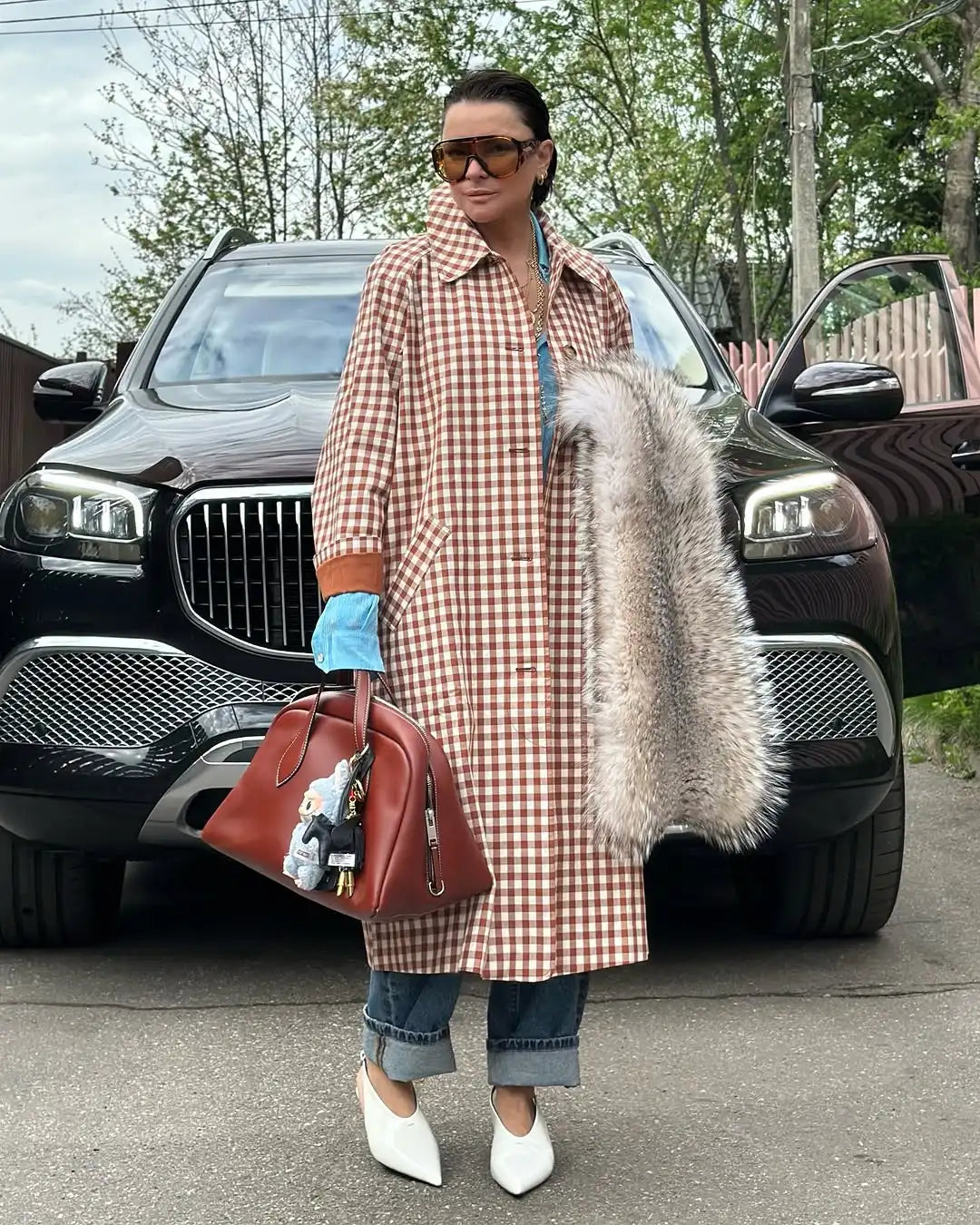 Women Red Plaid Long Trench Coat Casual Lapel Single Breasted Full Sleeve Windbreaker Jacket 2025 Autumn New Lady Streetwear