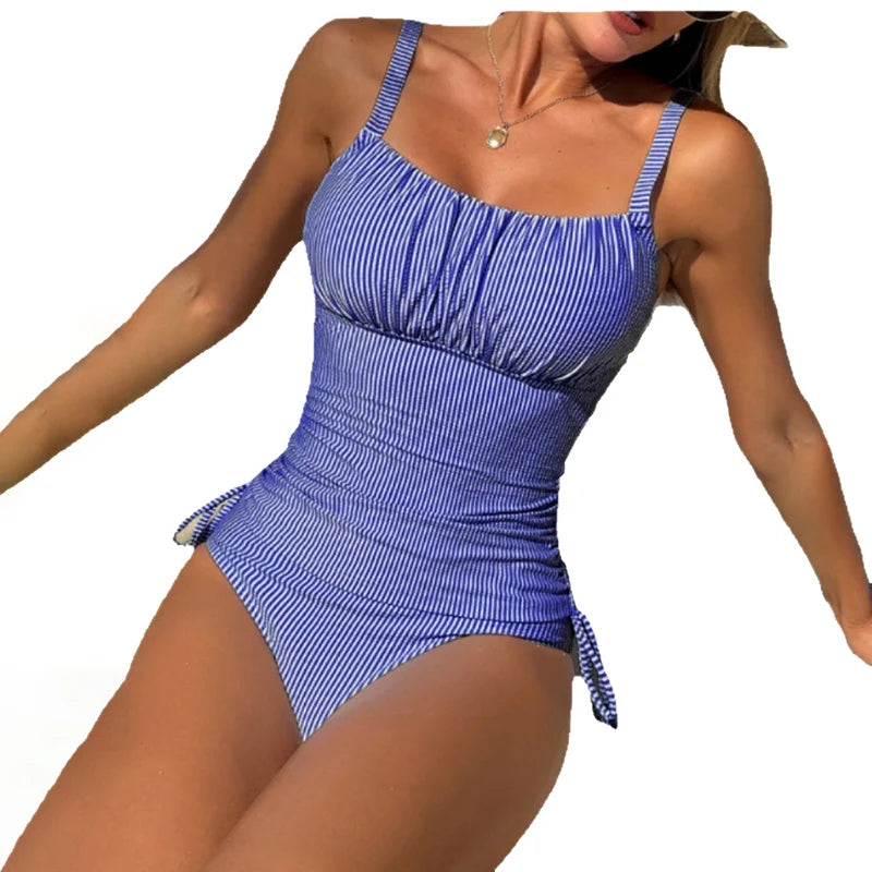 New Women's High Waist Two-piece Bikini Set 2025 Sexy Female Sling Swimsuit Drawstring Swimwear Tight Push Up Beach Bathing Suit
