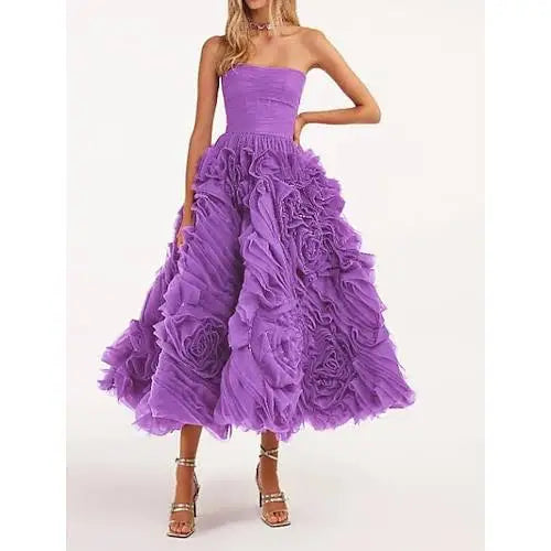 Customized Prom Dress Strapless 3D Flower Lace Up Formal Occasion Evening Gowns Ball فساتين حفلات التخرج 행사드레스 Vestido Robe De S