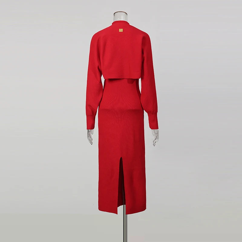 TWOTWINSTYLE Solid Spliced Shawl Chic Dress Female Turtleneck Sleeveless Slimming Elegant Streetwear Women's Dresses Fashion New