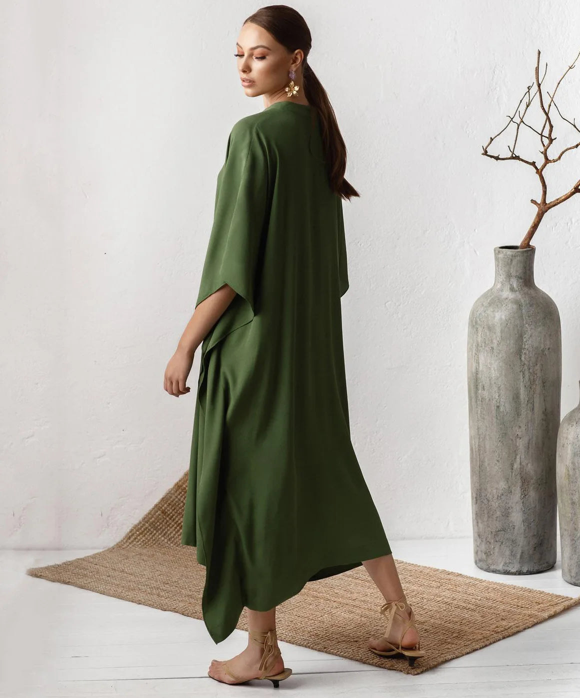 Swimsuit Cover Up Women Kaftan Beach Tunic Solid V Neck Elegant Summer Long Dress Loose Beachwear Bathing Suit Swimwear