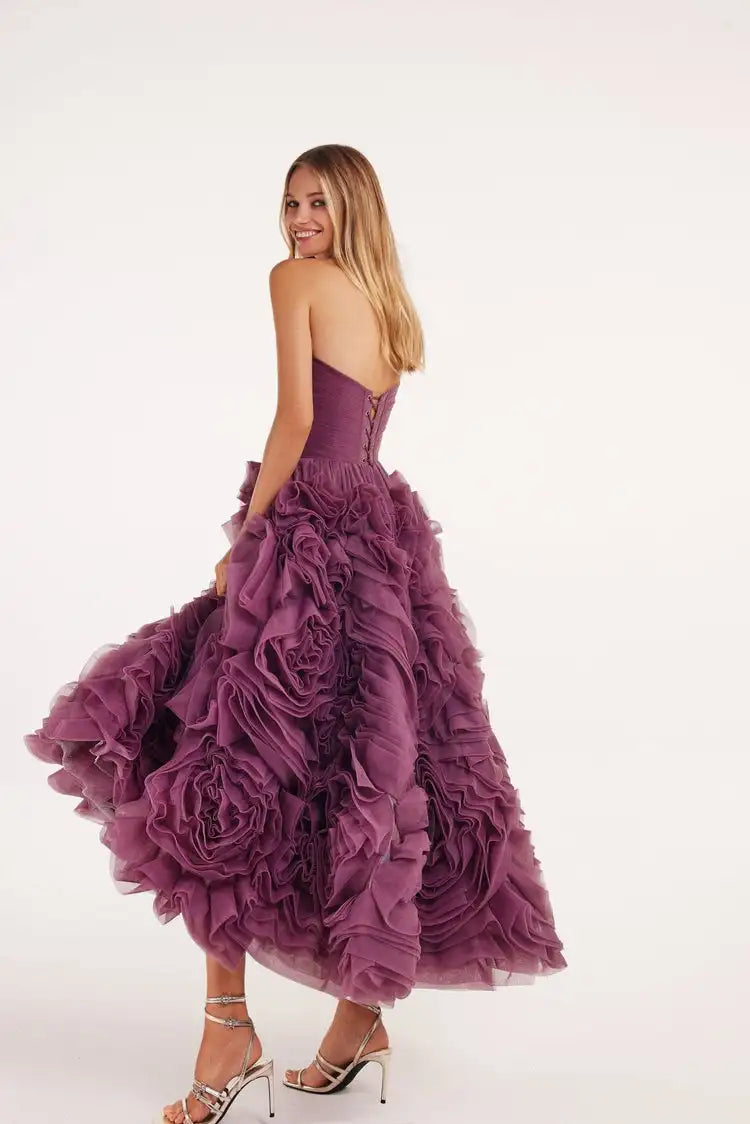 Customized Prom Dress Strapless 3D Flower Lace Up Formal Occasion Evening Gowns Ball فساتين حفلات التخرج 행사드레스 Vestido Robe De S