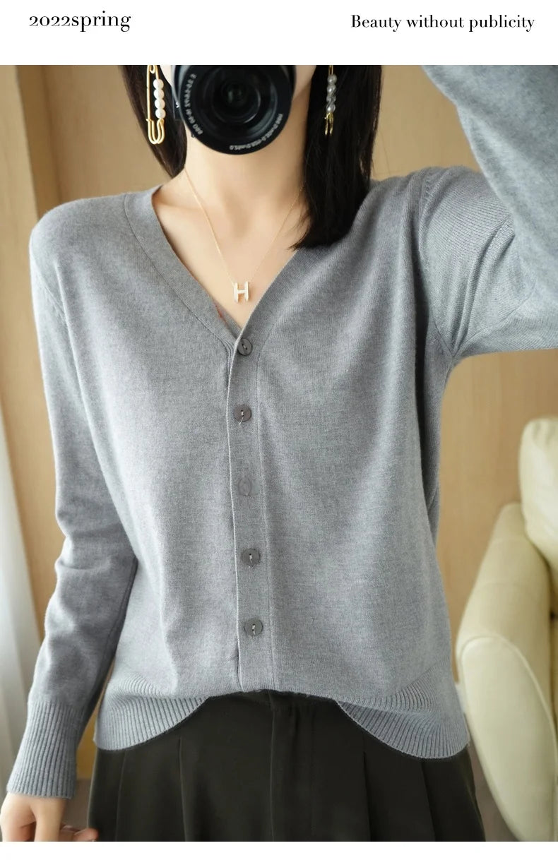 Early Autumn New Andy Cashmere Knit Cardigan V-Neck Solid Color Fashion High-Grade Comfortable Loose Casual Knitwear -GH021