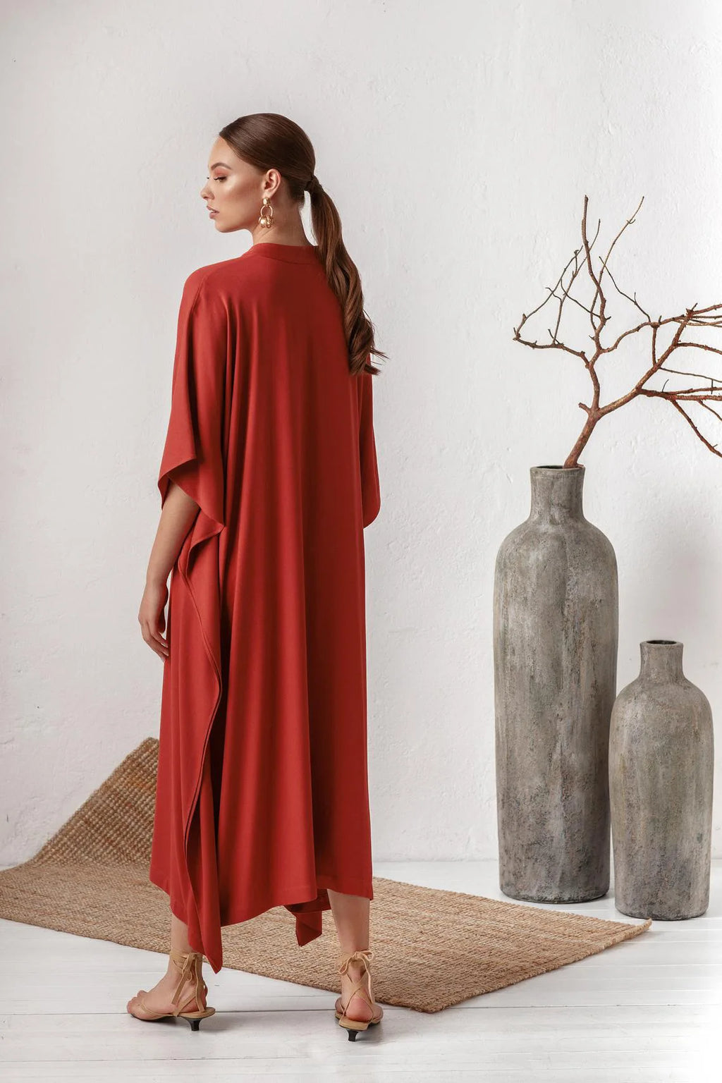 Swimsuit Cover Up Women Kaftan Beach Tunic Solid V Neck Elegant Summer Long Dress Loose Beachwear Bathing Suit Swimwear