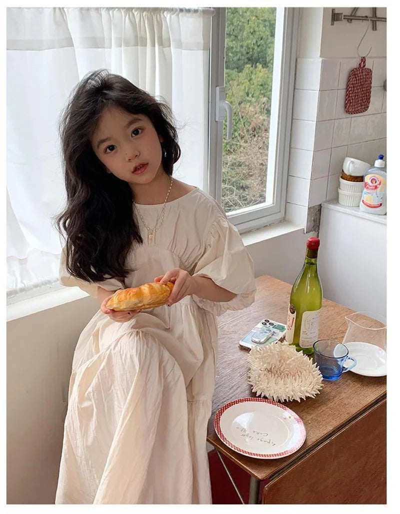 Girl Summer Puffy Dresses Kids Princess Puff Sleeve Ball Gown Children Birthday Cute Clothes Teenager Casual Fashion Vestidos