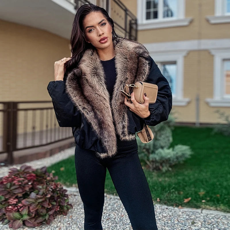 Elegant Fur Collar Hood Belt Long Cotton Jacket Women Zipper Drawstring Waist Parka Down Coat 2025 Winter Lady Warm Chic Outwear