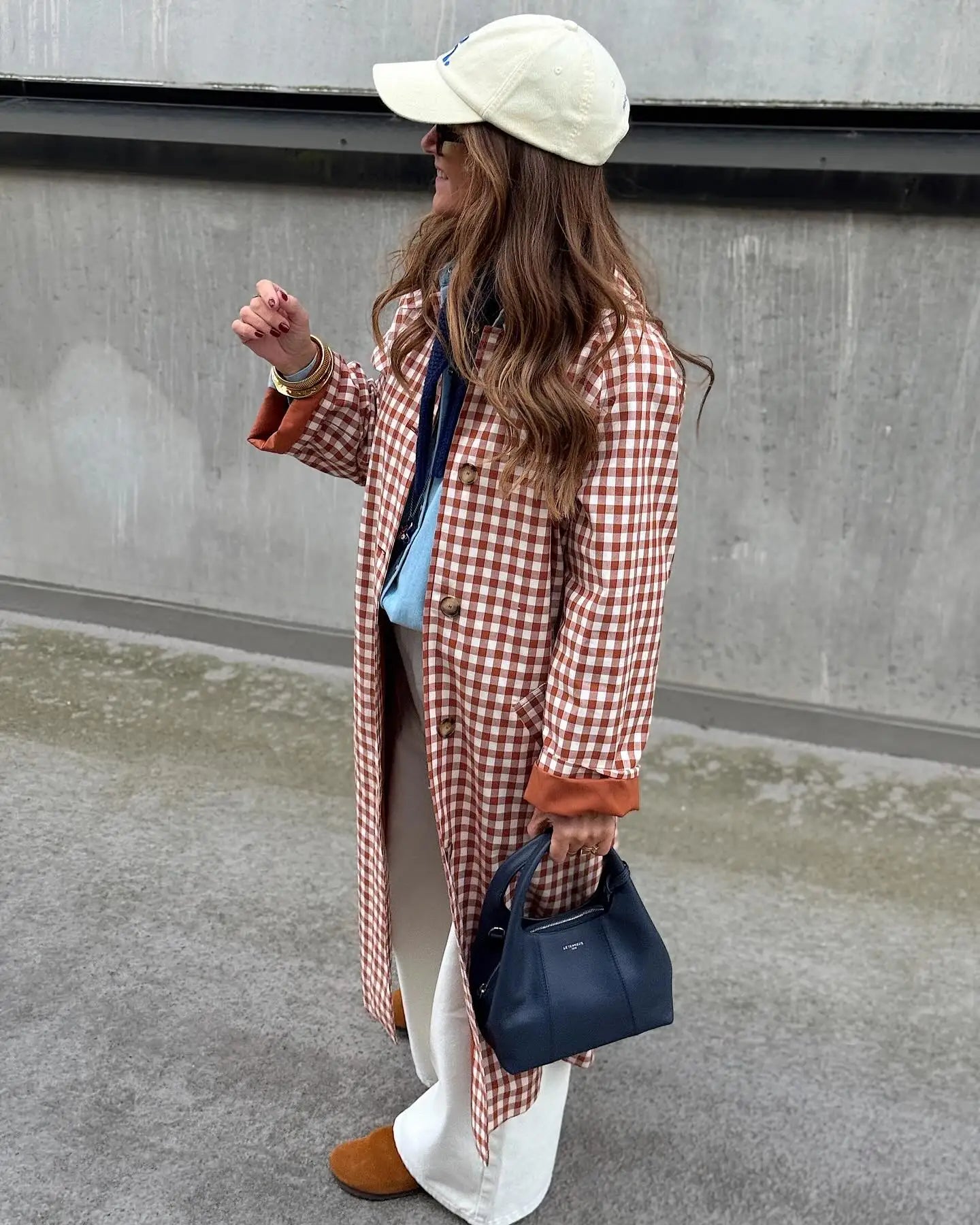 Women Red Plaid Long Trench Coat Casual Lapel Single Breasted Full Sleeve Windbreaker Jacket 2025 Autumn New Lady Streetwear