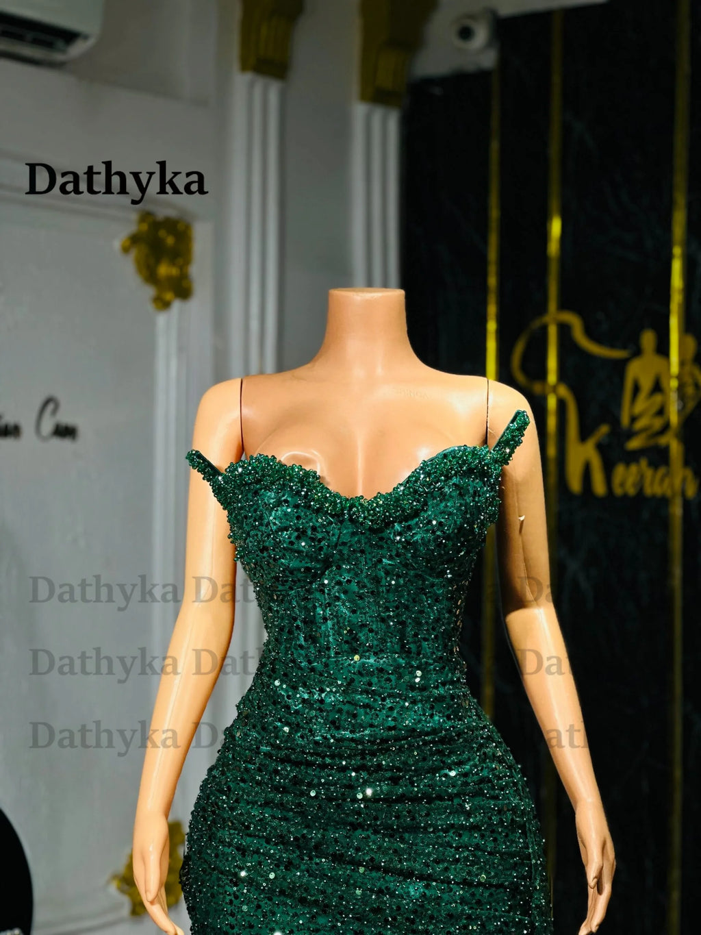 Dathyka Fashionable Crystals Prom Dresses for Women Sequin Mermaid Slit Pleat Strapless Evening Gown Vestidos De Gala Customized