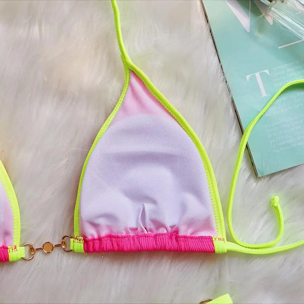 Push Up Micro Bikini Luxury Ribbed Orange Patchwork Ring Pearl Designer Swimsuit Bathing Suit Triangle Swimwear Traje De Baño