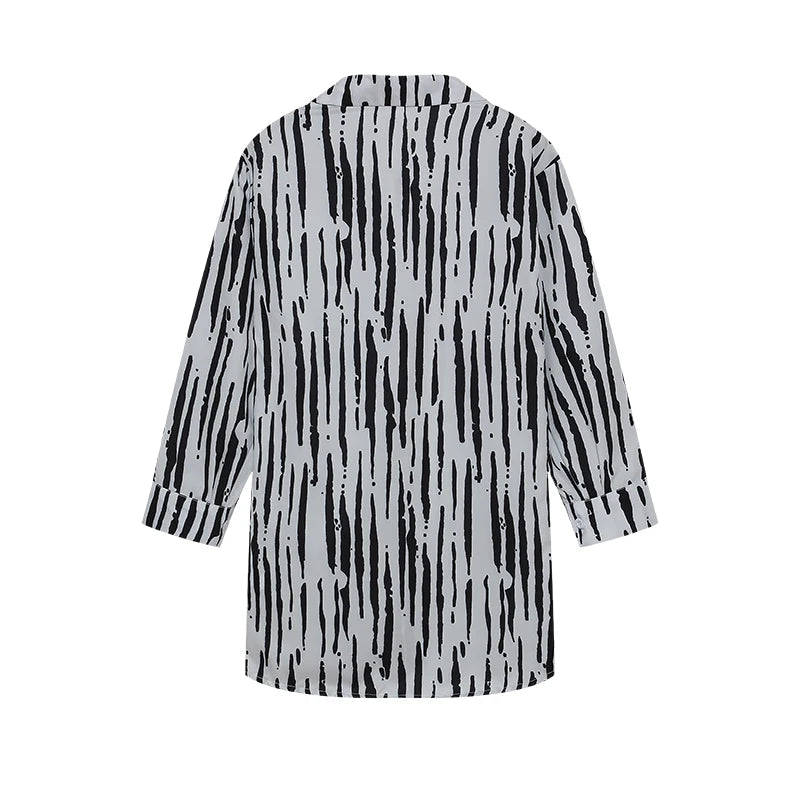 Women's Fashion Printed Long Sleeve Shirt And Straight Leg Pants Set European American Style Loose Fit Clothing Outfit