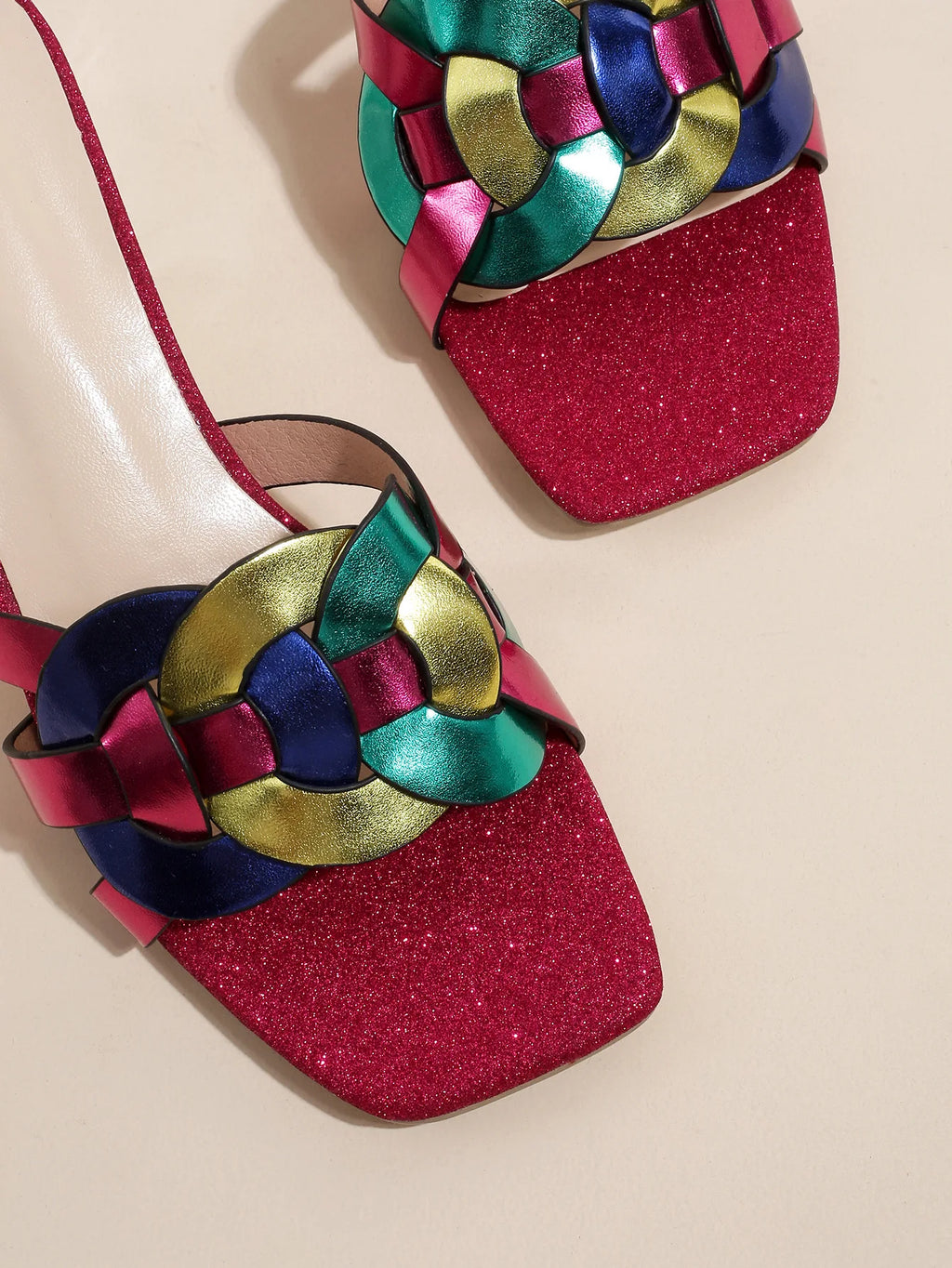 Summer Sandals for Women 2026 New Style Square Toe Mid-Heel Transparent Heel Strappy Woven Shoes