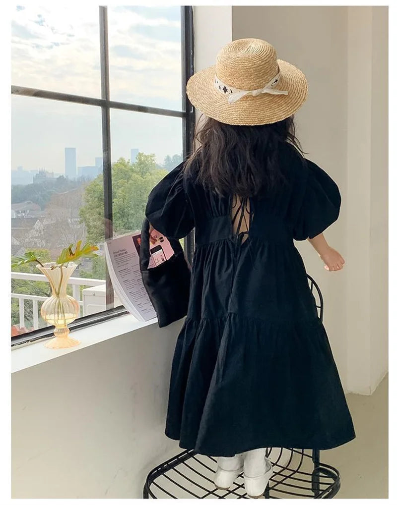 Girl Summer Puffy Dresses Kids Princess Puff Sleeve Ball Gown Children Birthday Cute Clothes Teenager Casual Fashion Vestidos