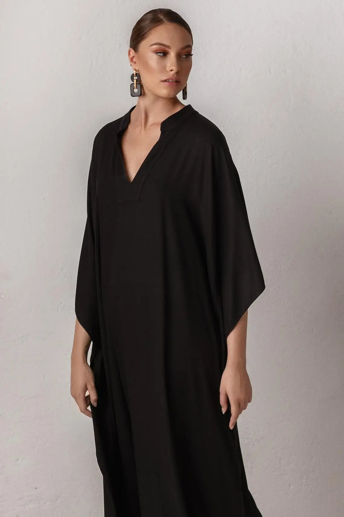Swimsuit Cover Up Women Kaftan Beach Tunic Solid V Neck Elegant Summer Long Dress Loose Beachwear Bathing Suit Swimwear